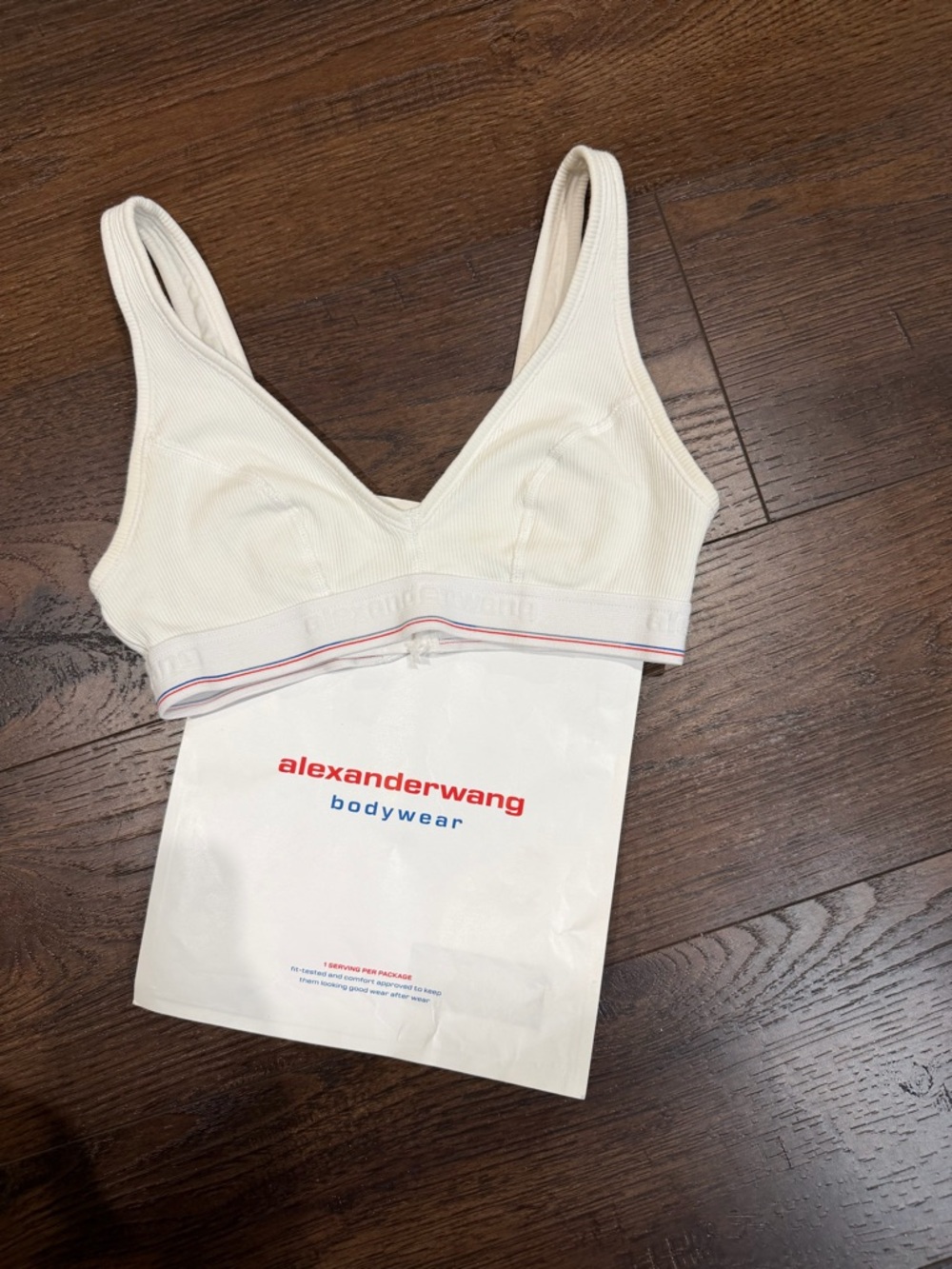 Alexanderwang Cream Ribbed Triangle Bralette with Subtle Stripe